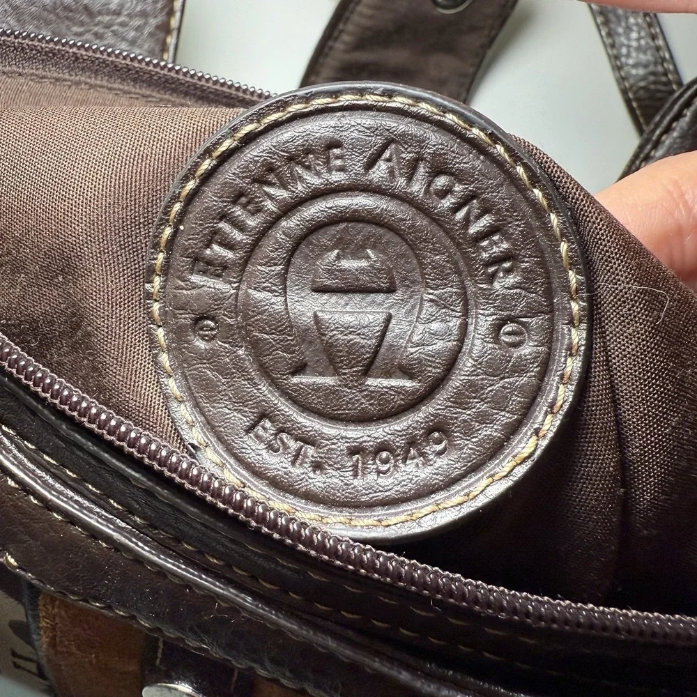 Etienne Aigner VTG‎ Brown Canvas Leather Signature Logo Satchel Handbag Purse